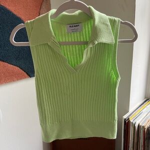 Lime Green Cropped Polo Sweater